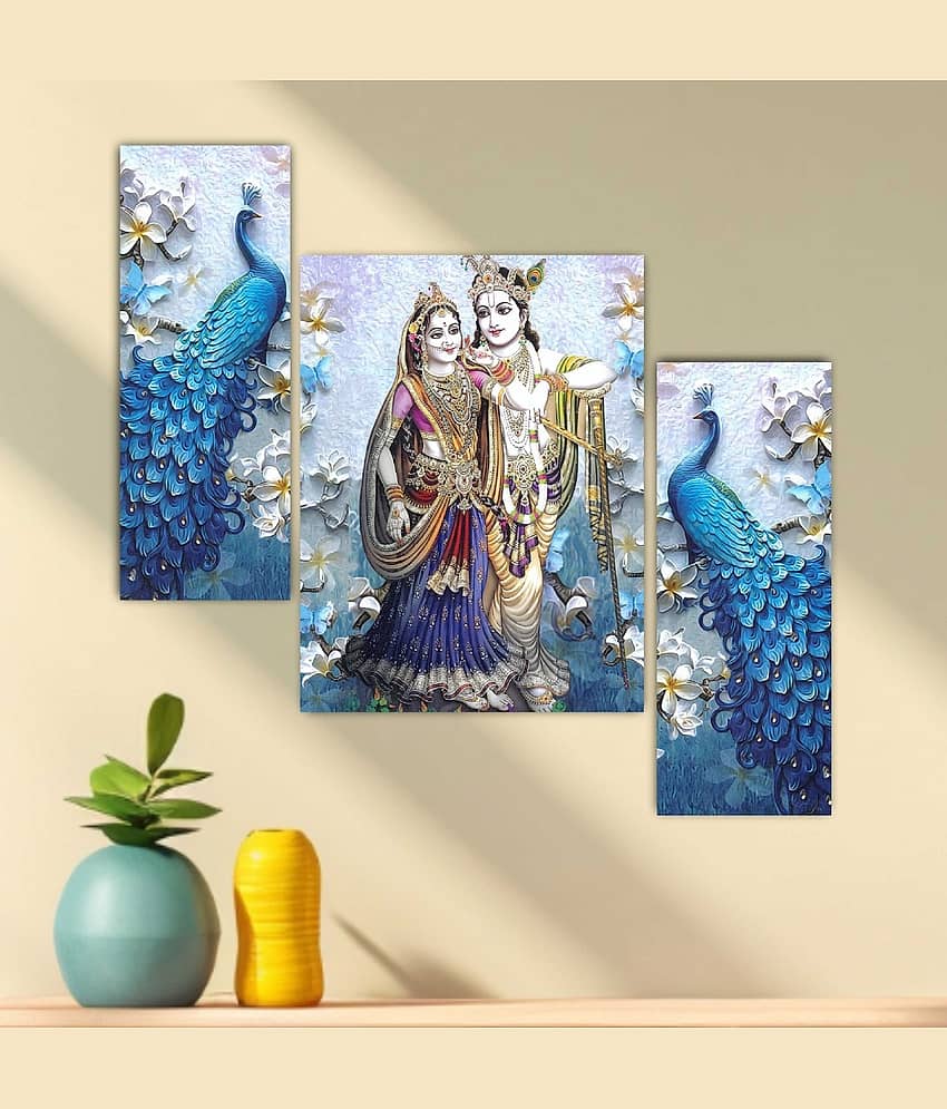 SNDArt Set Of 3 Radha Krishna Wall Paintings For Living Room 12 x 18 inch view 2