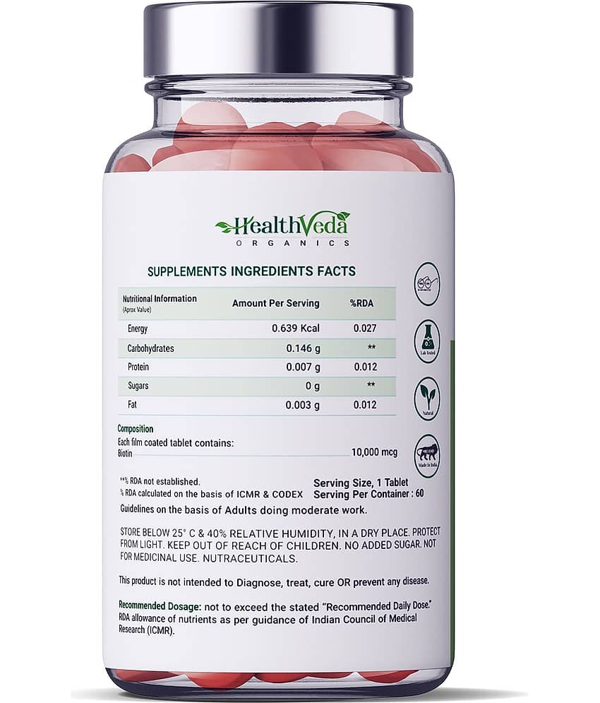 Health Veda Organics Biotin For Healthy Hair, Skin & Nails, 60 Veg Tablets view 2