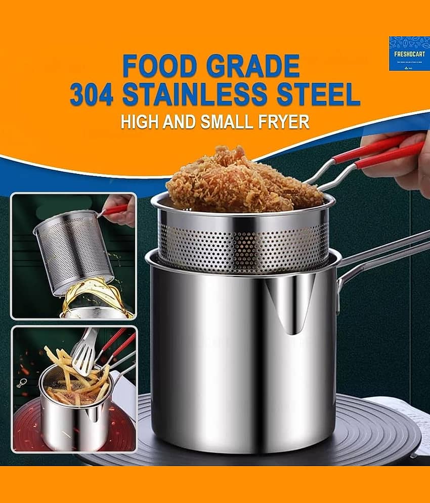 Theos Non Coated Stainless Steel Fry Pan Induction Bottom with Steel Lid 9 cm Diameter 0.5 Ltr view 2