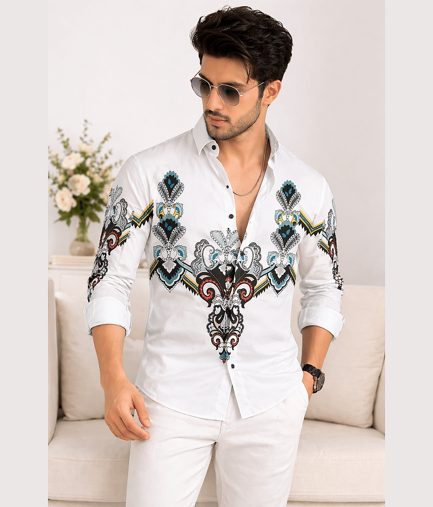 Le Pery Lycra Regular Fit Printed Full Sleeves Men's Casual Shirt - White ( Pack of 1 )