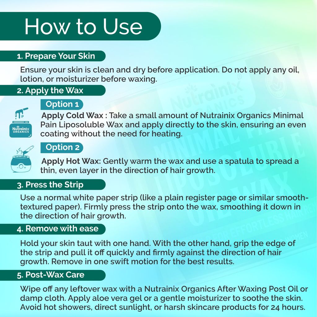 Nutrainix Organics Minimal Pain Liposoluble Oil Wax - No-Heat Required - Apply Cold For Effortless Hair Removal- 150g view 2