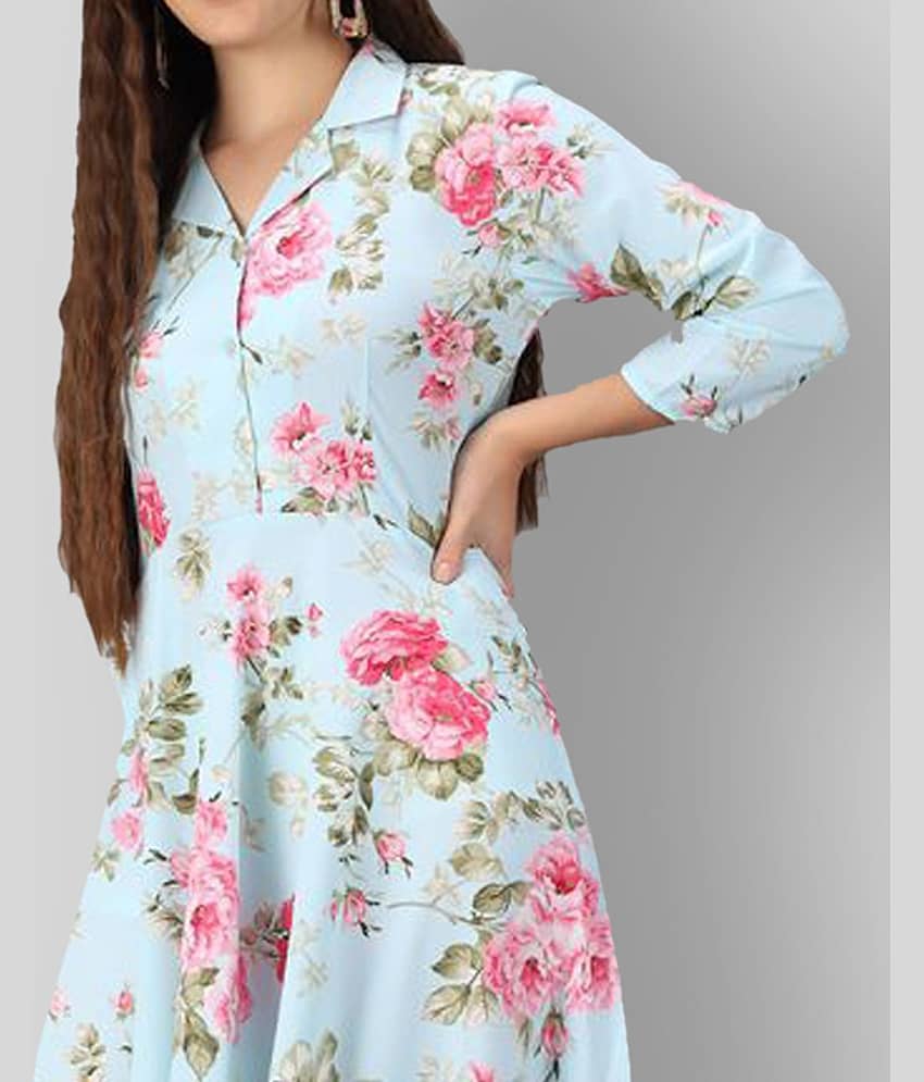 Rudrakriti Women Crepe Printed A-line Dress ( White ) view 2