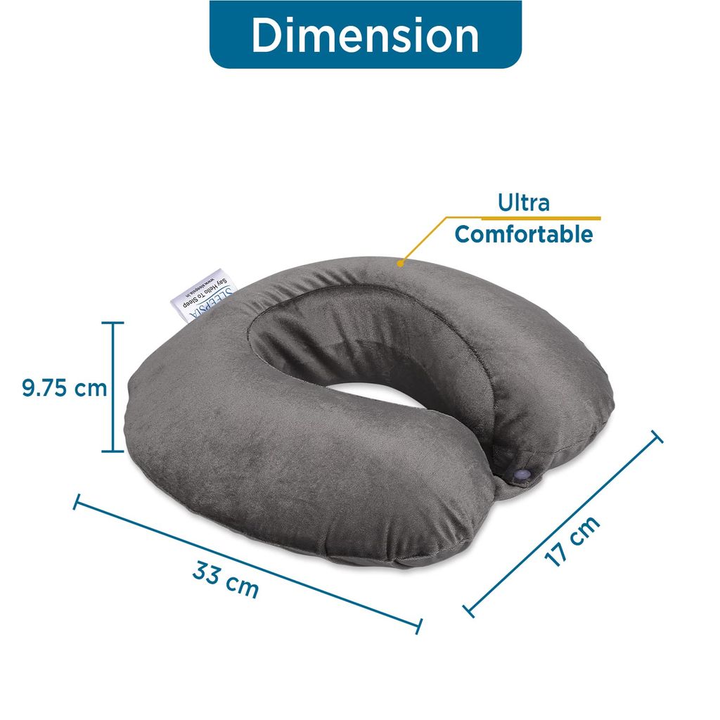 Sleepsia Velvet Neck Travel Pillow With Microfiber Filling Multipurpose, Comfortable Travel Pillow Great for Long Road Trips and Flights (Grey) view 2