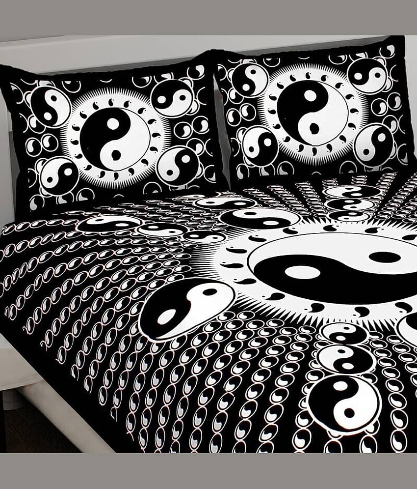 CLOTHORO Cotton 1 Double King Bedsheet with 2 Pillow Covers ( Black ) view 2