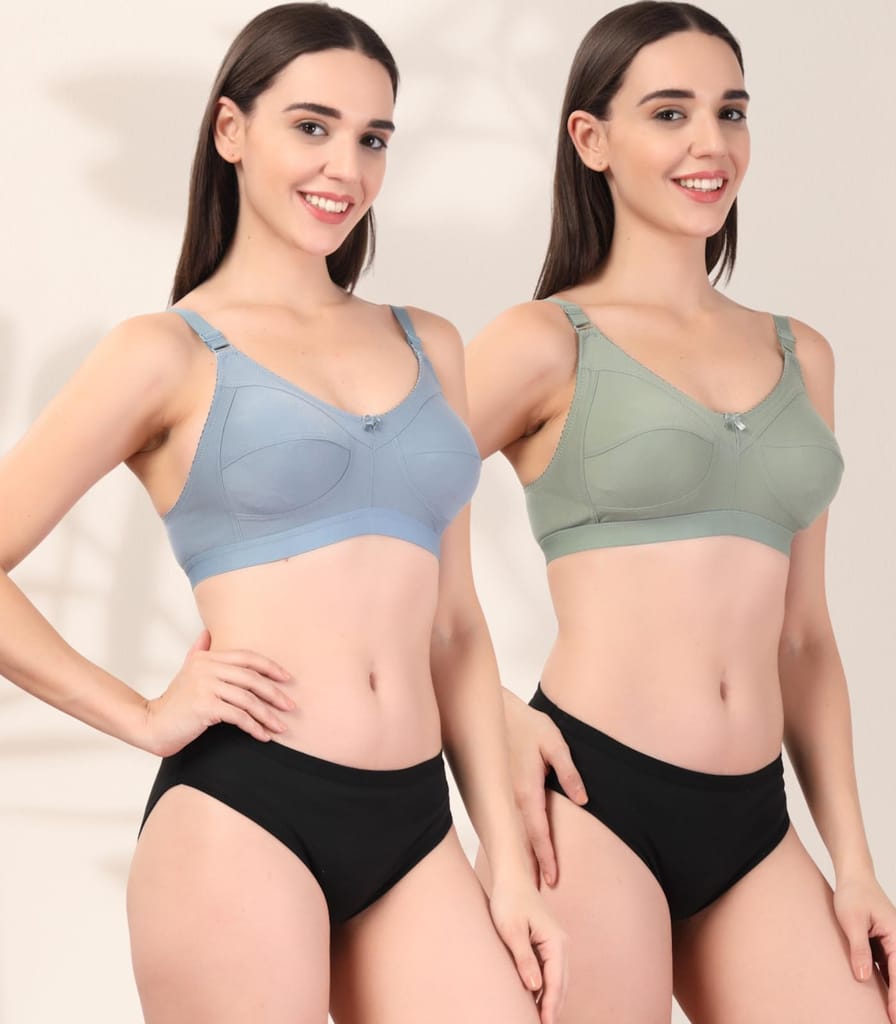 ADORNSTAR Women�s Cotton Bra and Panty Set � Soft, Skin-Friendly, Non-Padded, Wire-Free Lingerie Combo | Comfortable Innerwear (Pack of 2) view 2