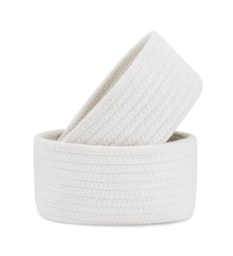 Generic Cotton 8x3 Inch Round 2 Set Bedside Organizer With Out Lid (White)-PID66381 view 2