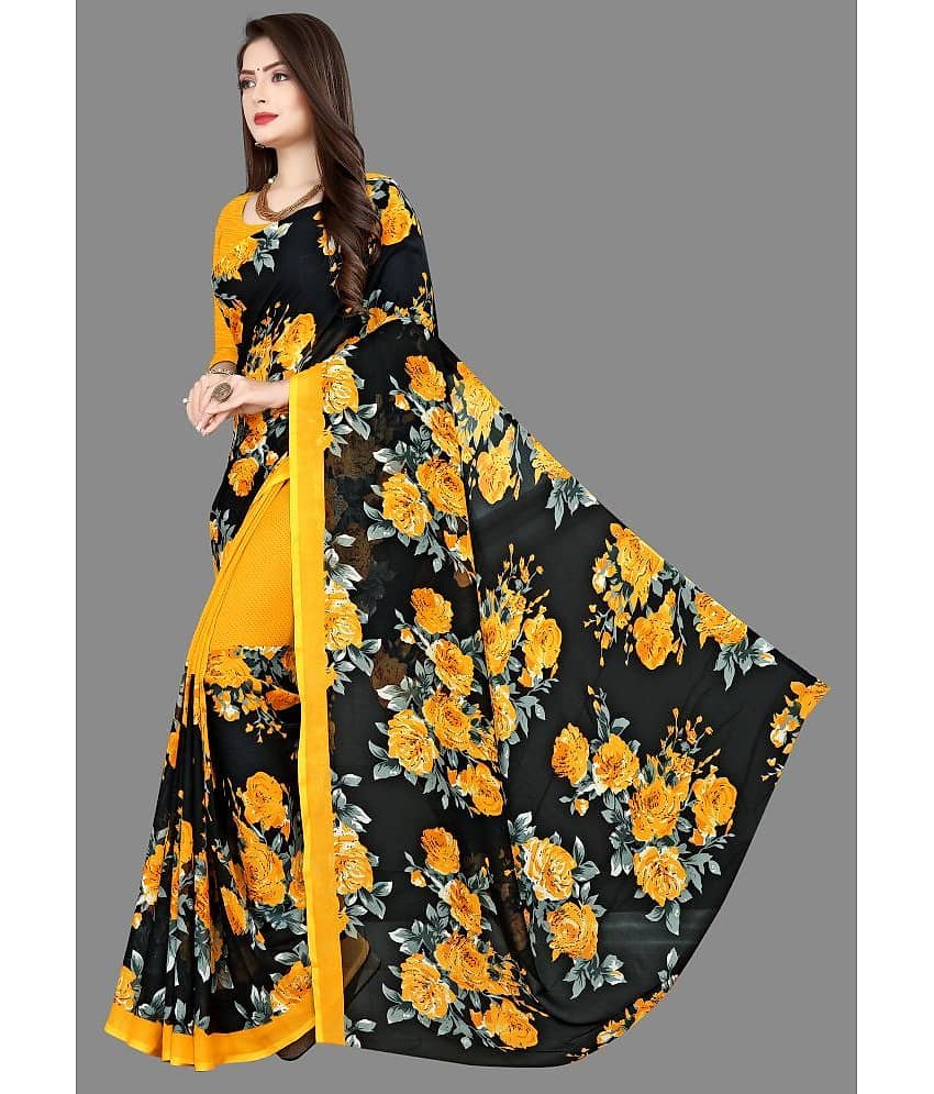 ANAND SAREES Georgette Printed Saree With Unstitched Blouse Piece ( Yellow ) view 2