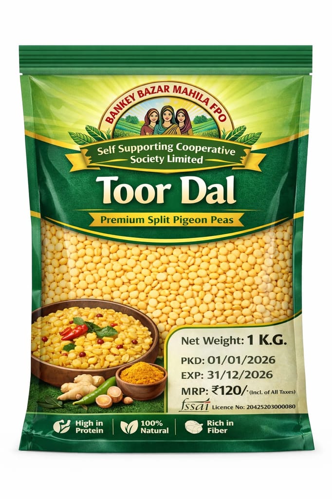Bankey Bazar Mahila FPO Self Supporting Cooperative Society Limited Toor Dal Premium Split Pigeon Peas 1 KG