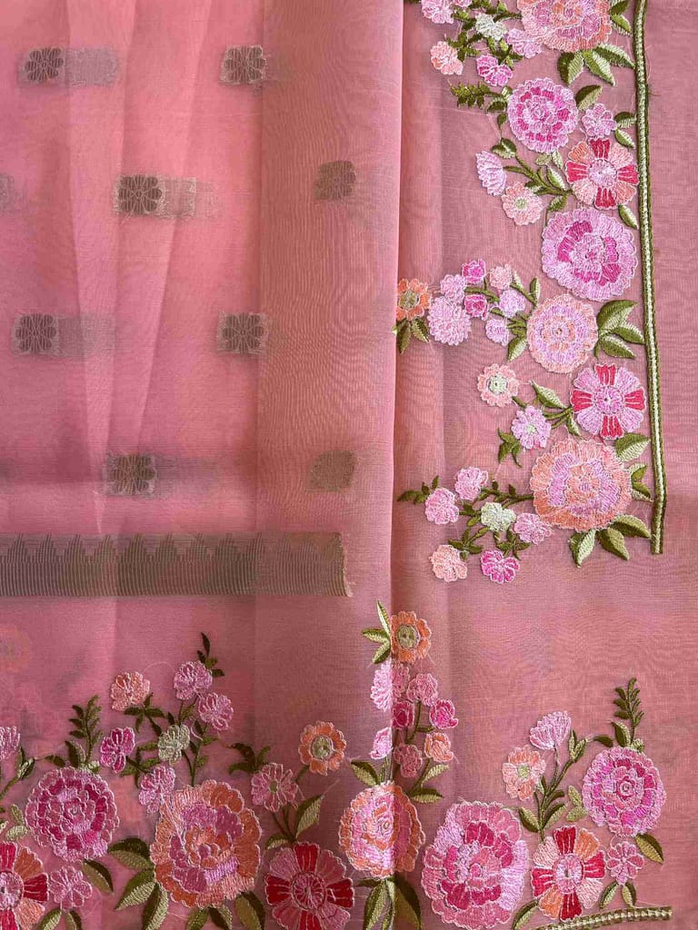 Organza Saree with floral embroidery view 2