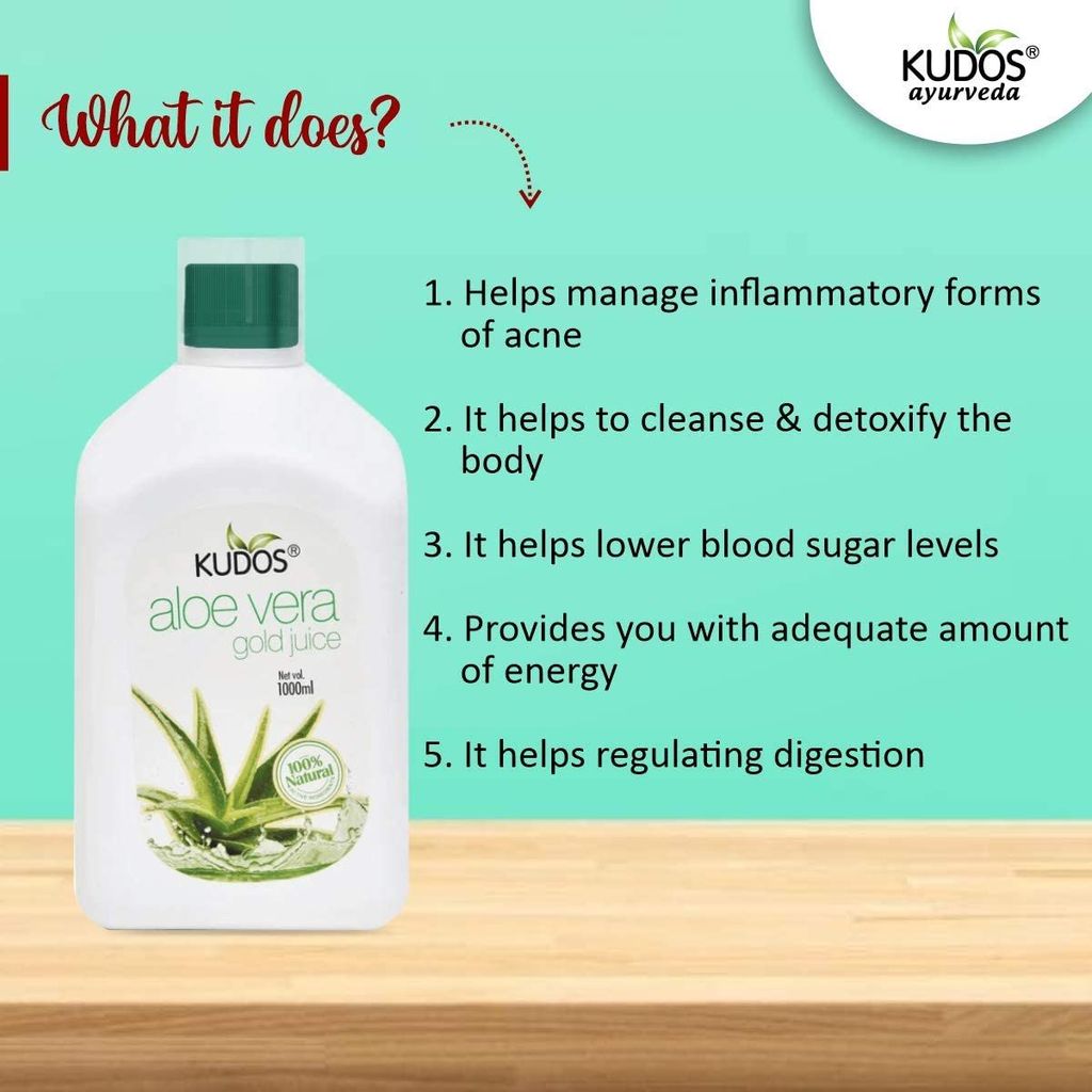 Kudos Ayurveda Aloe Vera Gold Juice - Repairs Skin and Hair | Boosts Immunity | Helps in Weight Management | Organically Harvested Aloe Vera - 1L (Pack Of 2) view 2