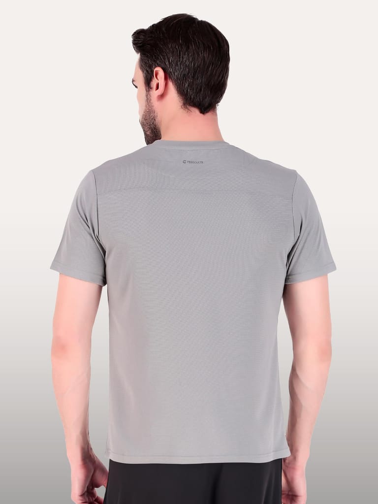Freecultr Men's Activewear Sports T-Shirt Quick Dry Half Sleeve Plain Soft & Stylish Polyster Dry Fit Gym Workout Running Casualwear T Shirts for Man Pack of 1-Grey view 2
