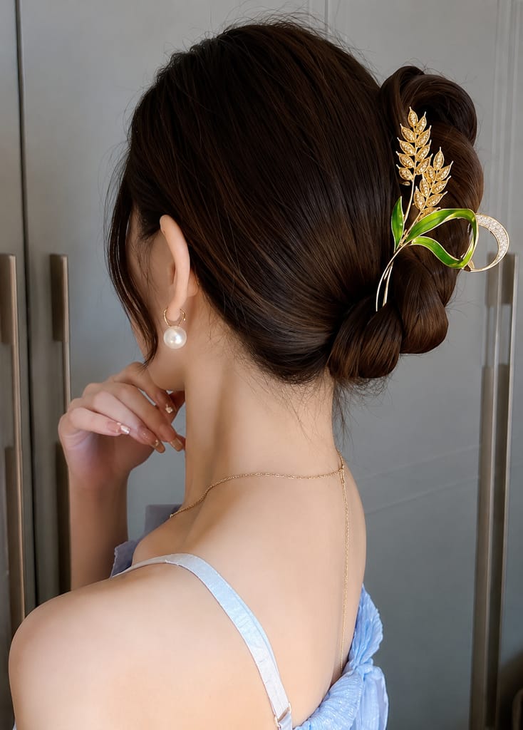 Floral Yellow Green Metal Hair Claw view 2