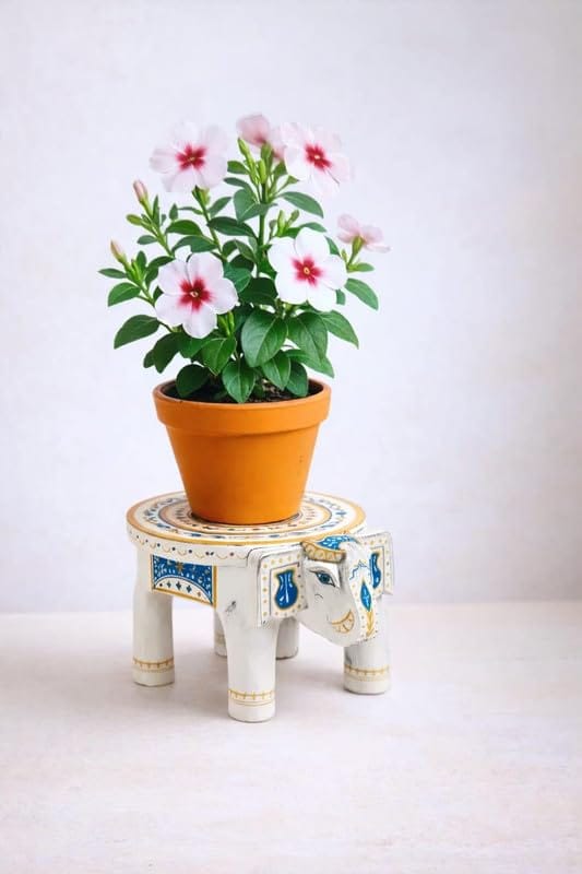 KONDAPALLI STRONG WOODEN WHITE ELEPHANT TABLE/STOOL/SIDE DECORE view 2