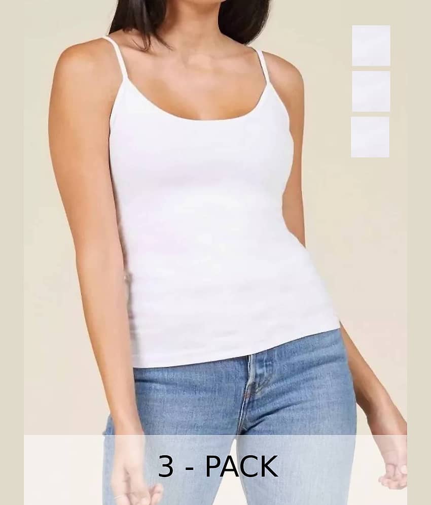 Inner Element Pack of 3 White Camisole Slip Cotton Camisoles ( White )