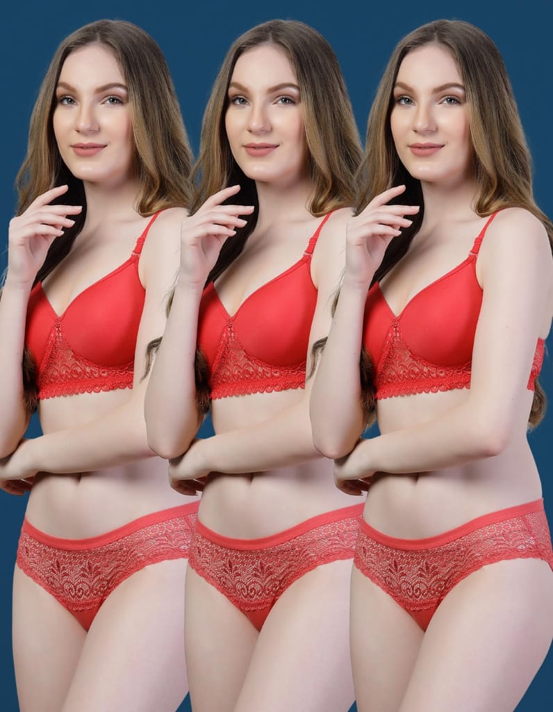 ADORNSTAR Bra Panty Set Sexy Lingerie Set for Women Pack of 3 Silver view 2