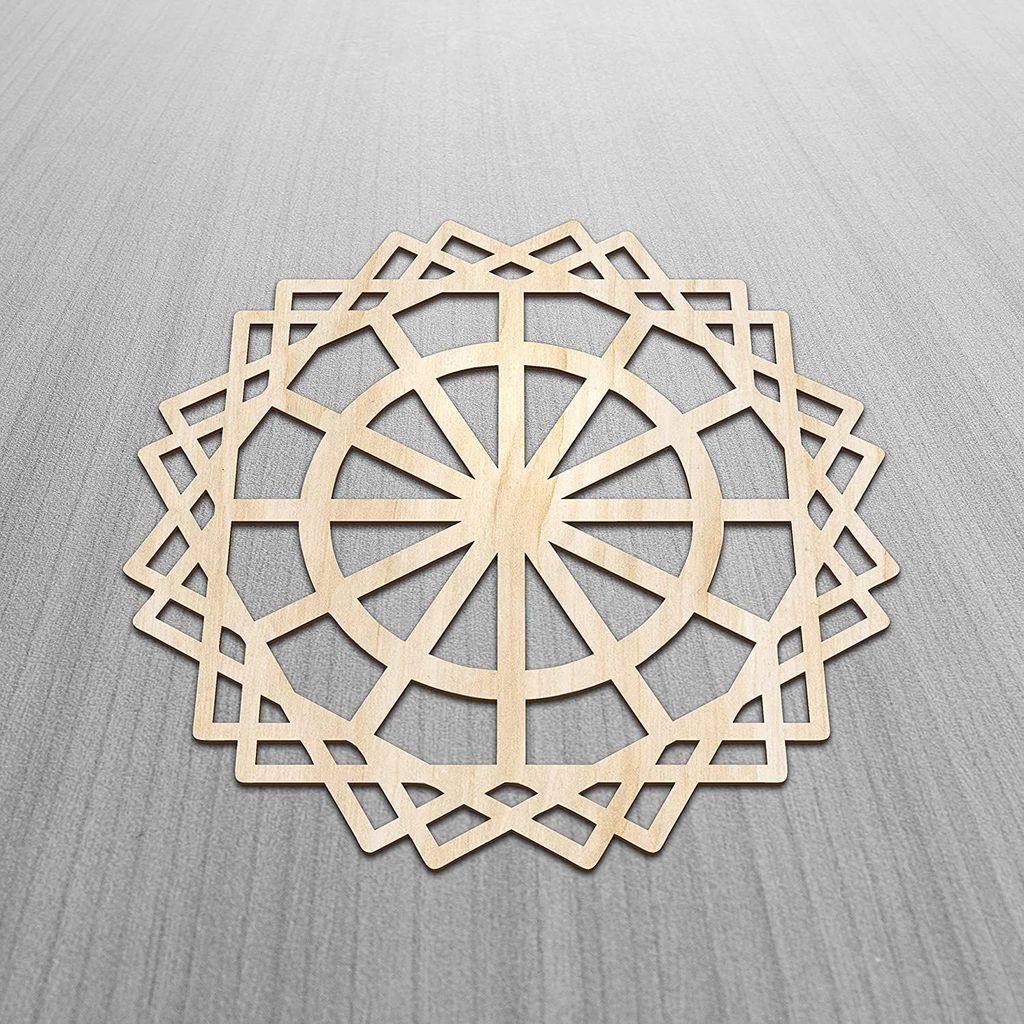 Haoser Mandala Wooden Wall Art, Traditional Star Ornament Polygonal Details, Birch Wood Plywood Rustic Wall Art Accent for Hallway Bedroom Living Room Cafes and Offices (Mandala Design-12_30CM) view 2