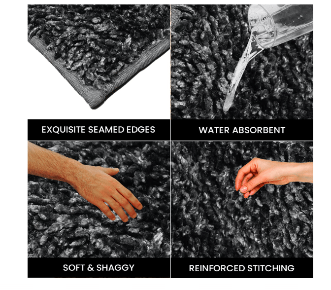 Homitecture Ultra-Soft Shaggy Anti-Slip Polyester Fabric Doormat Size (37 x 57 cm) with Premium Rubber Backing – Trending Entryway Rug for Enhanced Safety, Comfort, and Style - (Grey - Pack of 2) view 2
