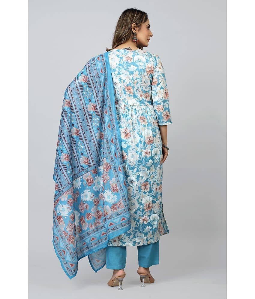 SARRAS Cotton Printed Kurti With Pants Women's Stitched Salwar Suit - Blue ( Pack of 1 ) view 2