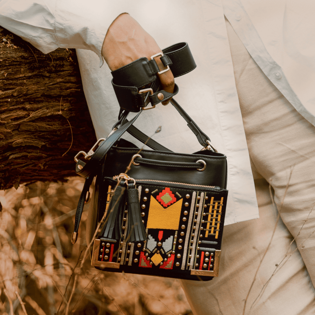 Nora Vegan Leather Embroidered Sling Bag - Black view 2
