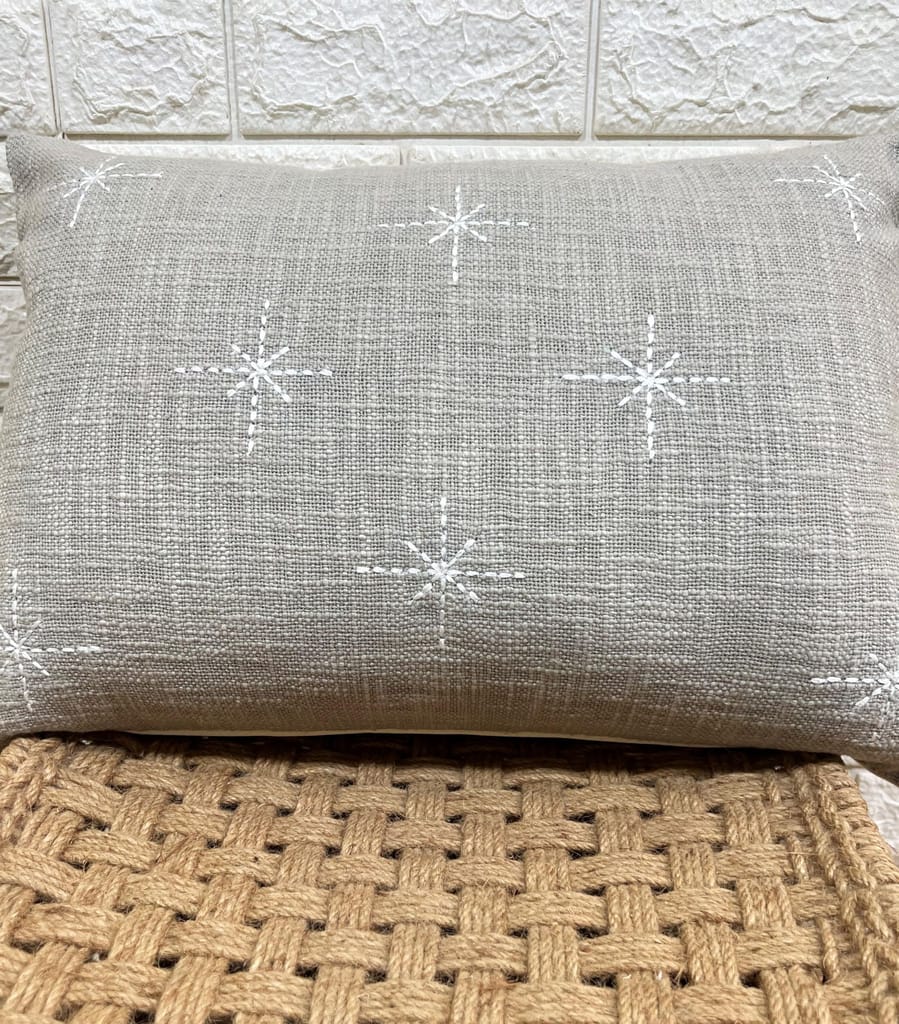 Indihomecraft Handicraft Cotton Cushion Cover - Hand Stitched Embroidery Decorative Art Boho Pillow Star Shape Gray Hand Made Pillow Cover | Square Shape 14X20 Inches Cushion Cover view 2