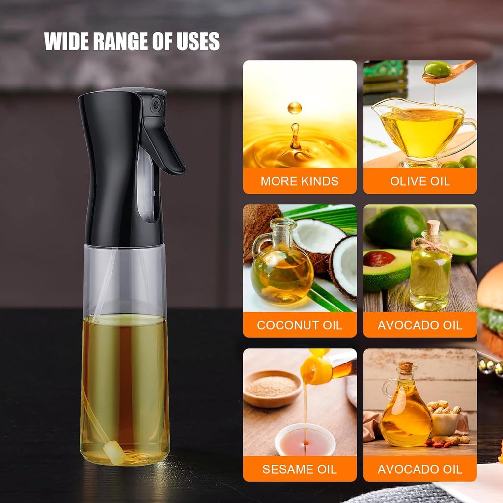 Ahina Glass Oil Bottles & Oil Sprayer 300ml - Spray Bottle Dispenser for Hot Air Fryer, Grilling, Salads & Meal Prep, BPA Free, Dishwasher Safe, Reusable view 2