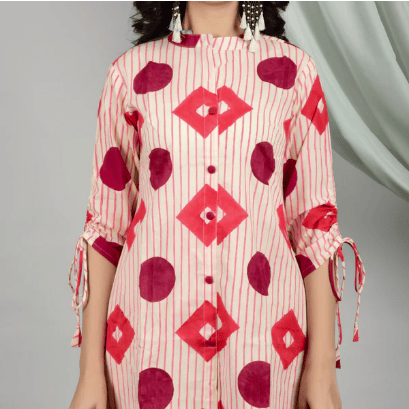 RED AND MAROON GEOMETRIC HAND BLOCK PRINTED PURE COTTON CO-ORDS, SET OF 2 view 2