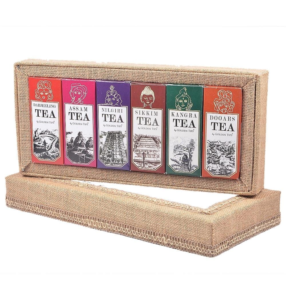 Golden Tips Combo of 6 in 1 Jute Box Darjeeling, Assam, Nilgiri, Sikkim, Kangra and Dooars 100% Natural Loose Leaf Tea (6 X 50 Gram) view 2