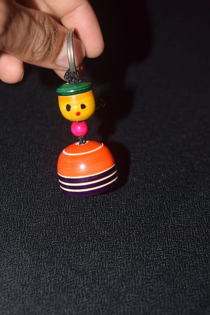 Tulip Traditional Artisians' Upliftment Livelihood Program Wooden Kendama Keychain, Multicolour Hand-Painted Traditional Japanese Skill Toy, Compact Ball and Cup Game with Metal Keyring view 2
