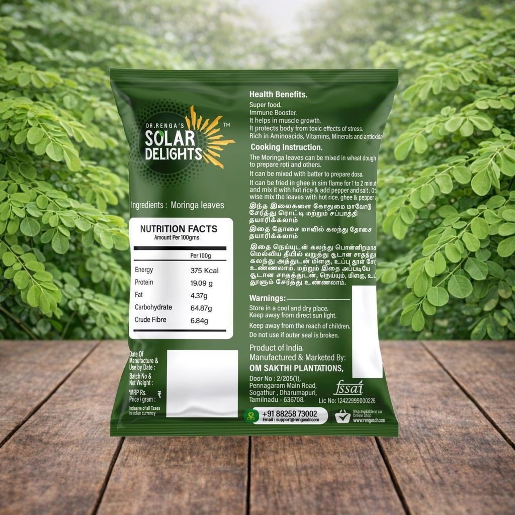 DR. RENGA'S SOLAR DELIGHTS Dried Moringa Leaves | Superfood for Moringa Tea, Smoothies & Hair Growth | 100g view 2