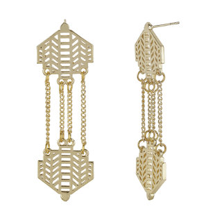 Brass Filigree Double Penta Drop Earrings for Girls Brass Material Earrings for Women's Fashion Jewellery for Festival view 2