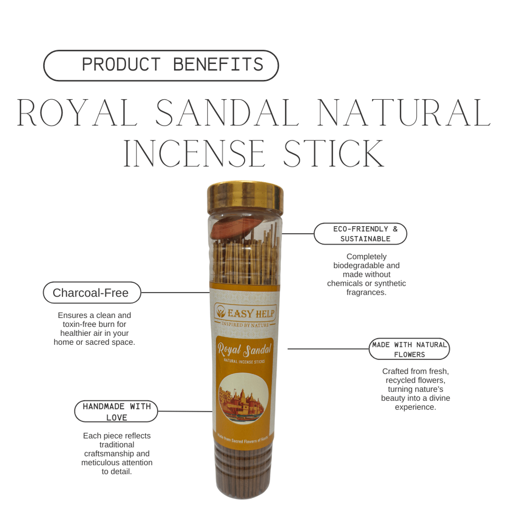 Royal Sandal Incense Sticks – Handcrafted, Charcoal-Free, Made with Real Flowers