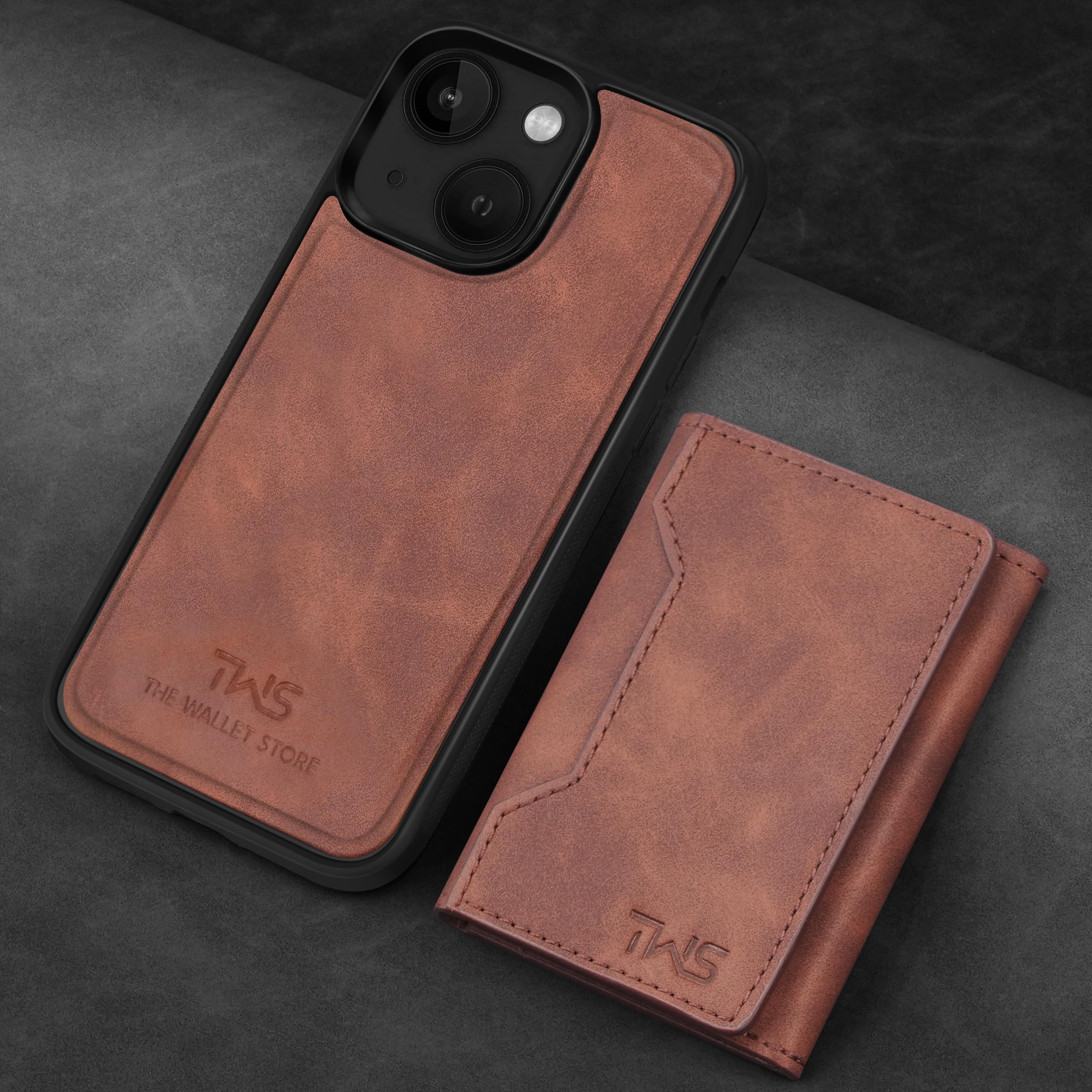 The Wallet Store Premium Leather iPhone Case Cover With Detachable Cardholder - Brown - iPhone 15 Plus view 2