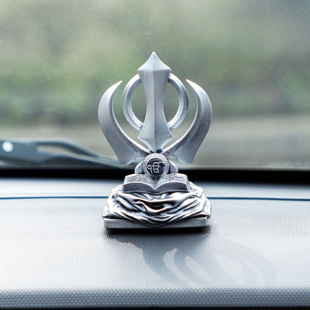 Artarium Khanda Sahib Idol Sikh Religious Symbol for Car Dashboard Idol for Pooja Office Table Showpiece Gifts Items (Khanda Sahib Silver 4 Inch) view 2