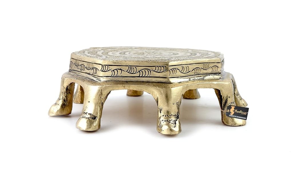 Shri Vankal Maa Art - Ethnic Design Round Chowki Over 8 Legs, Material - Brass, Antique White view 2