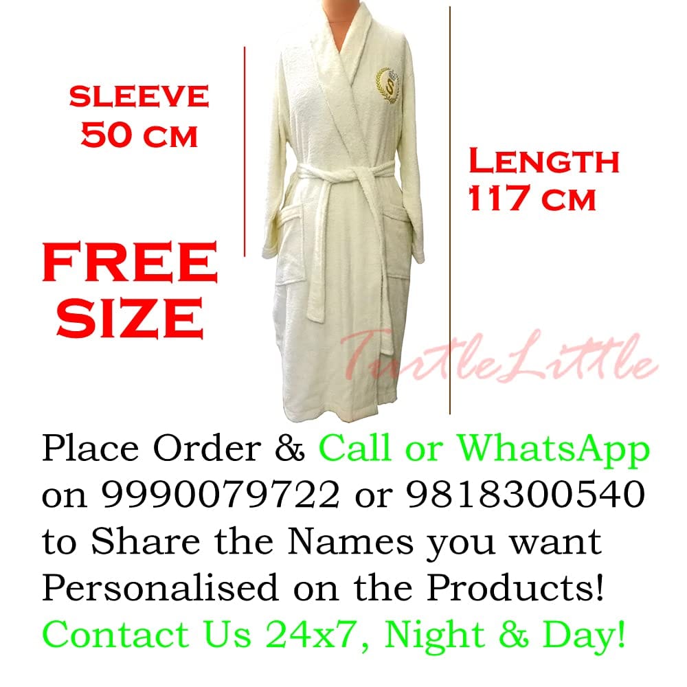 TurtleLittle, 100% Cotton, Personalized King of Hearts with Crown Bathrobe for Adults with Name and Initials, 350 GSM (Set of 1, Ivory White) view 2