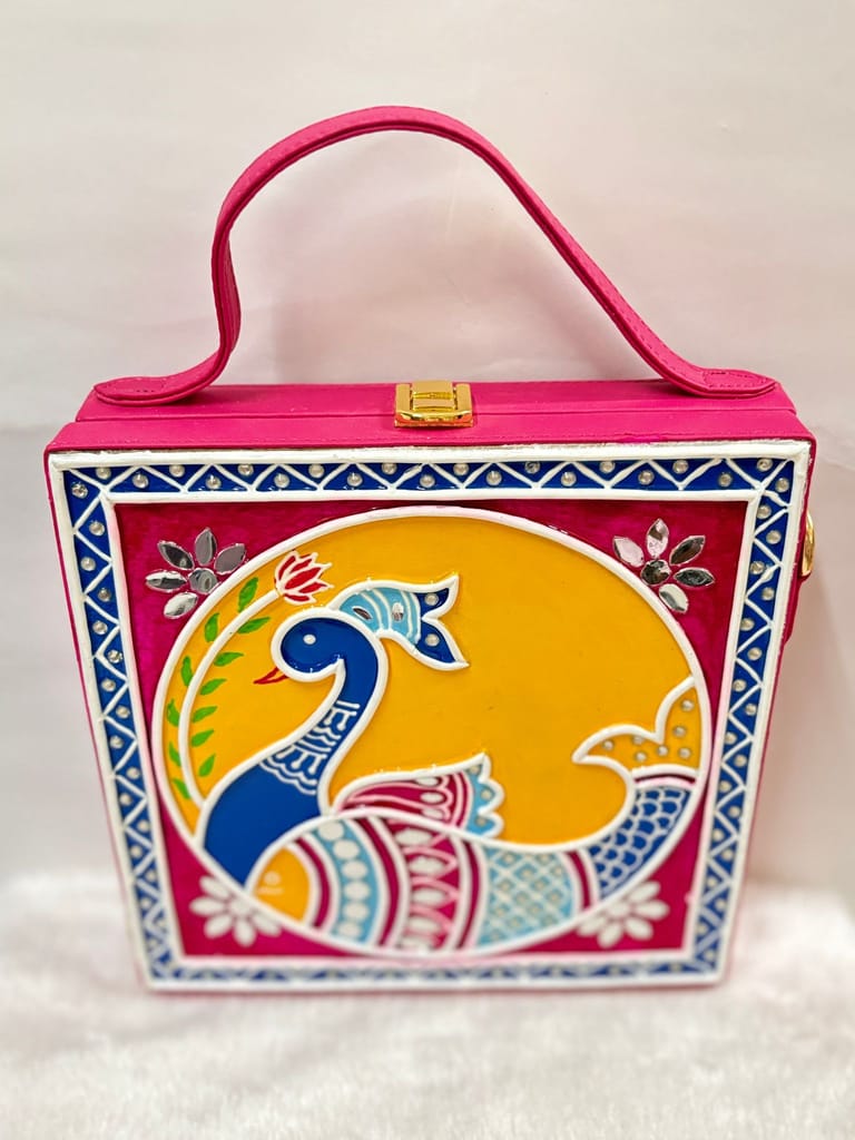 Pink Peacock Lippan Art Handcrafted Box Bag view 2
