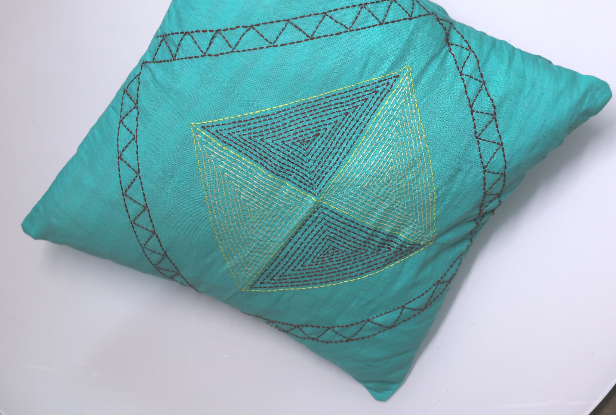 Decorative Hand Embroidered Cushion Cover with Geometric Patterns view 2