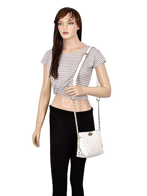 Lychee bags Women Pu Quilted White Sling Bag view 2