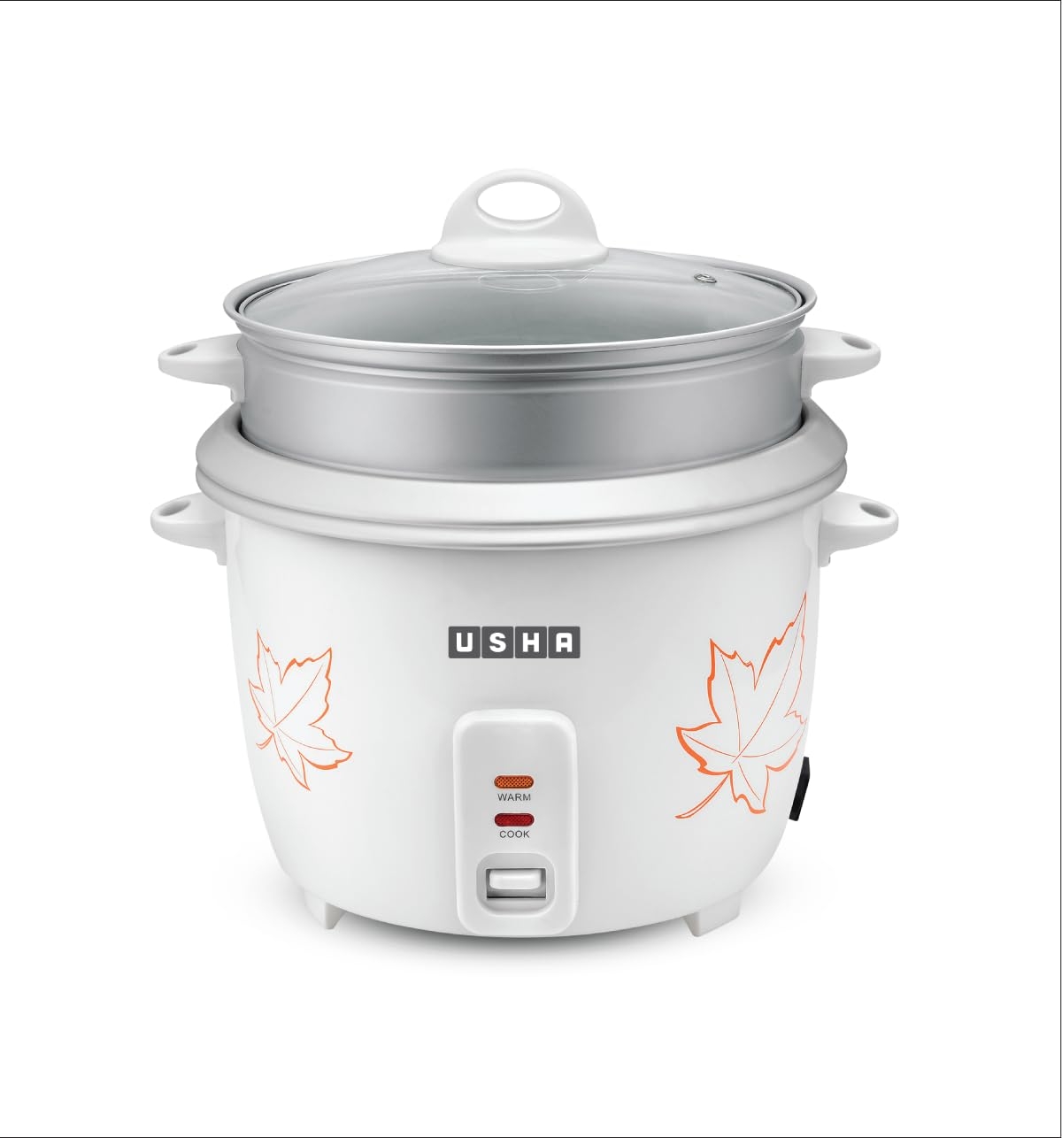 USHA RC18GS2 Steamer 700 Watt Automatic Rice Cooker 1.8 Litres with Powerful Heating Element, Keep Rice Warm for 5 Hrs, 2 Cooking Pans, Steamer, Trivet Plate & more accessories, 5 Yrs Warranty - White