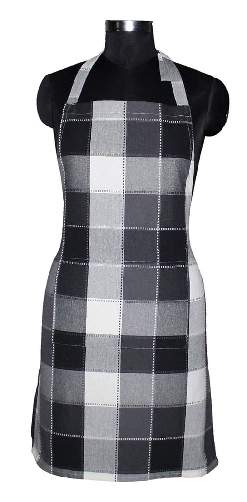 AIRWILL, 100% Cotton Yarn-dyed Designer Weaved Aprons, Sized 65cm in Width & 80cm in Length with 1 Center Pocket, Adjustable Buckle on Top and 2 Long Ties On Both 2 Sides. Pack of 2 Pieces view 2