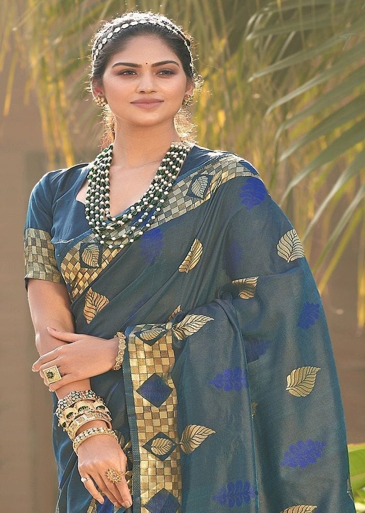 Woven Art Silk Saree in Dusty Blue view 2