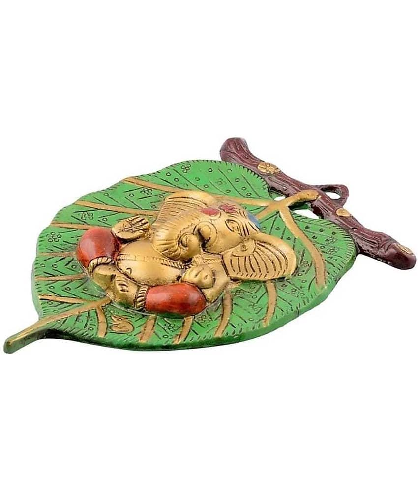 Fashion Bizz Lord Ganesha In Red Dhoti On Green Leaf Wall Hanging - 22 cm view 2