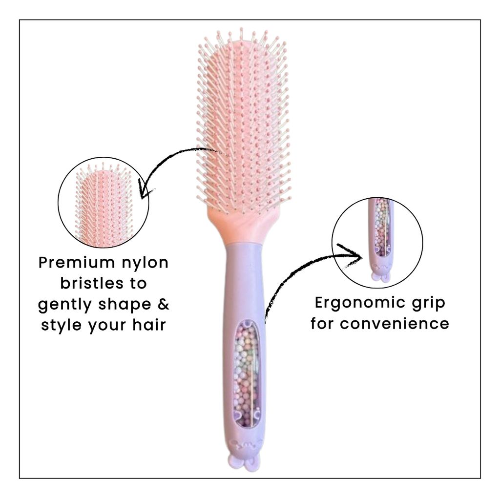 Hair Brush with Strong & Flexible Nylon Bristles having Anti-static Ball Tips, For Grooming, Straightening, Smoothing in purple Colour view 2