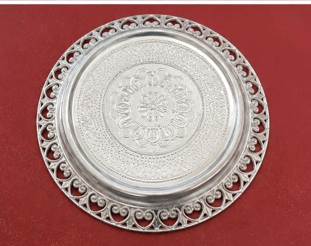 Decorative Silver-Plated Pooja Thali / Ornamental Serving Plate view 2
