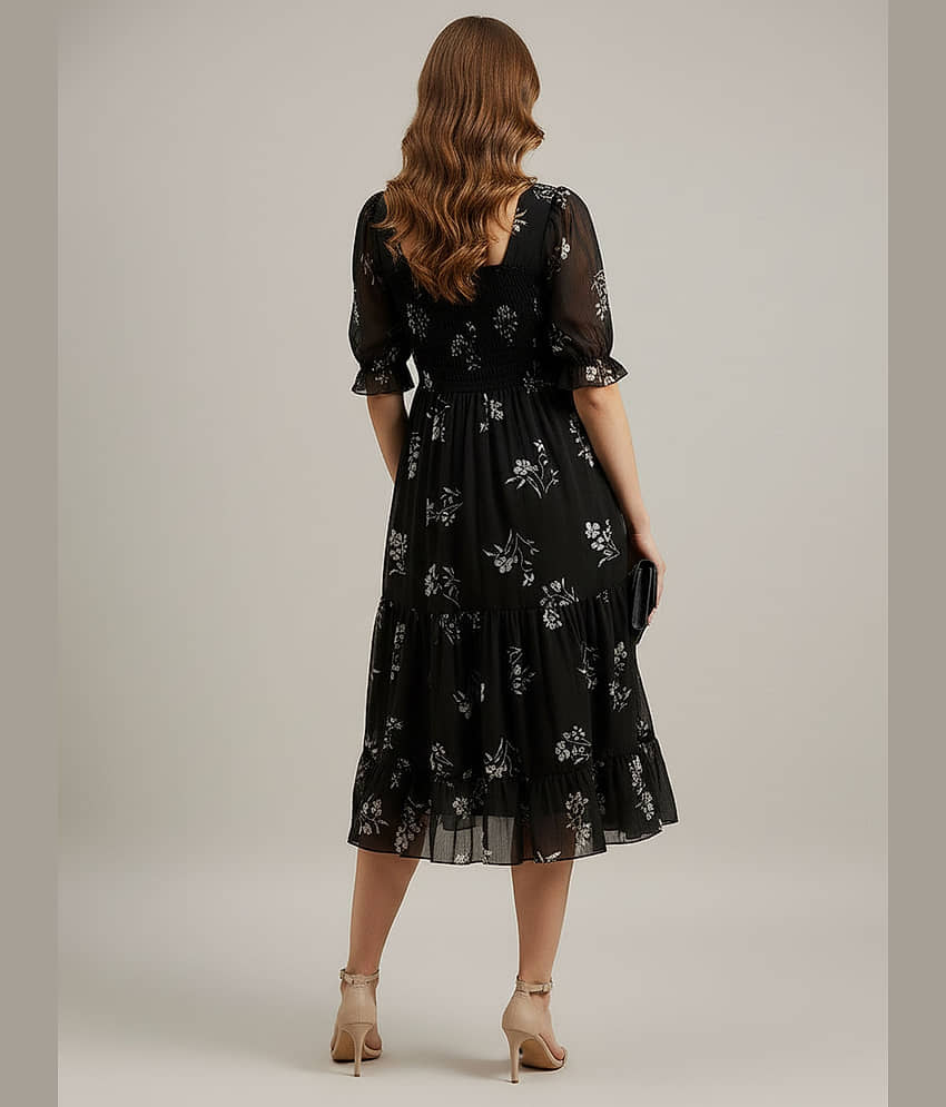OTABU Women Viscose Rayon Printed Fit & Flare Dress ( Black ) view 2
