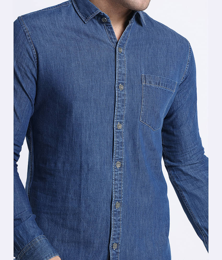 plounge Denim Regular Fit Solids Full Sleeves Men's Casual Shirt - Light Blue ( Pack of 1 ) view 2