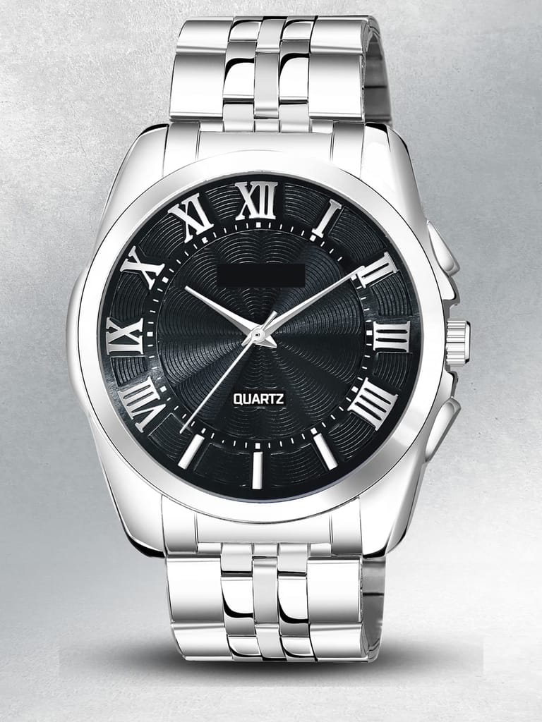 Black 3D Roman Stainless Steel Analog Watch for Men LR125 view 2