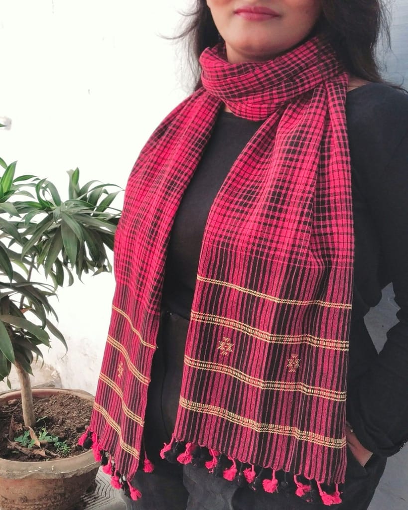 Red Plaid Organic Handloom Cotton Stole view 2