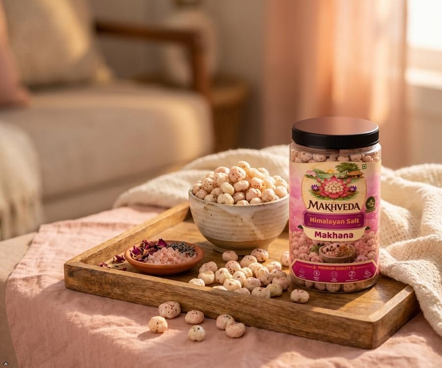 MAKHVEDA - Himalayan Pink Salt Makhana | Roasted Fox Nuts | Popped Lotus Seeds | Healthy Snack | Low Calorie, High Protein, Gluten Free | Light & Crunchy view 2