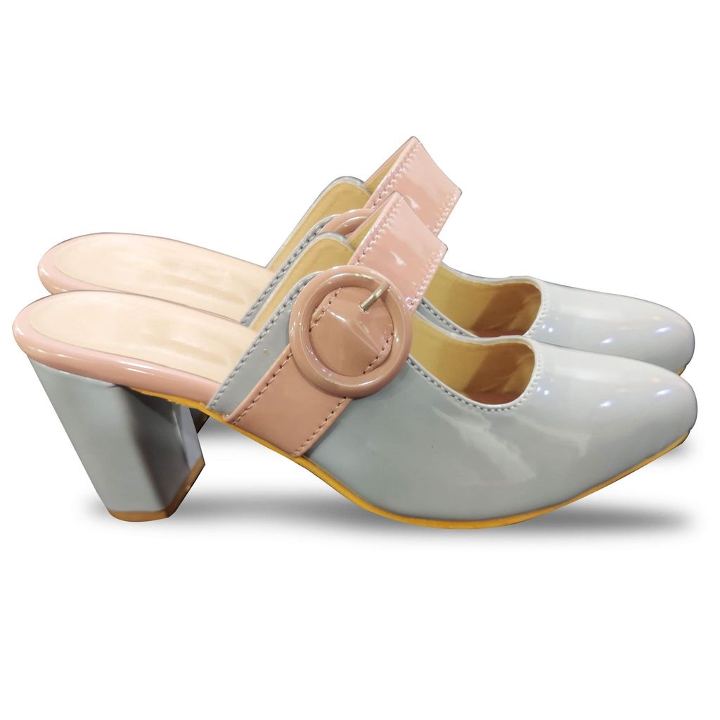 Peach Grey Fashion Sandals | Synthetic Comfortable and Stylish Block Slip On | For Casual Office Wear & Formal Party Wear Occasions 3 Inches Heel | For Women & Girls (numeric_5) view 2